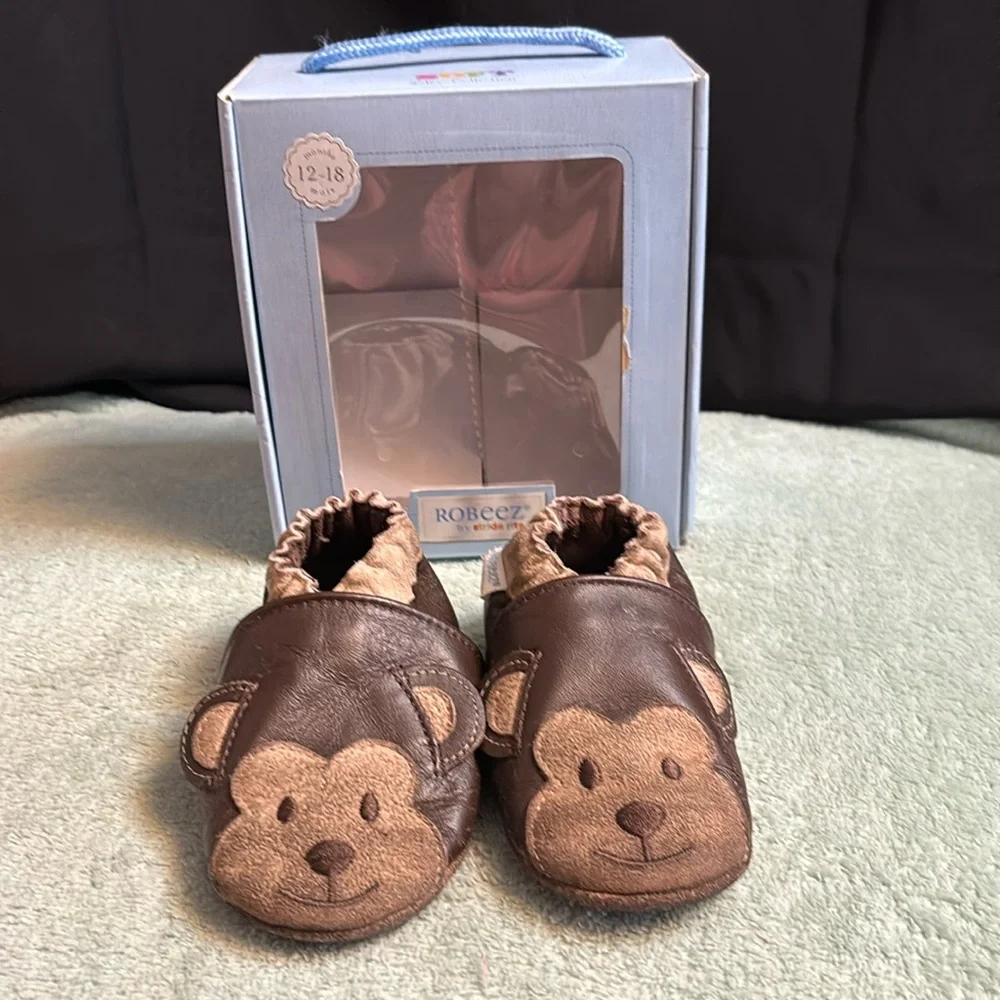 Robeez by stride rite pre-walker shoes size 3 (12-18 months) monkey brown